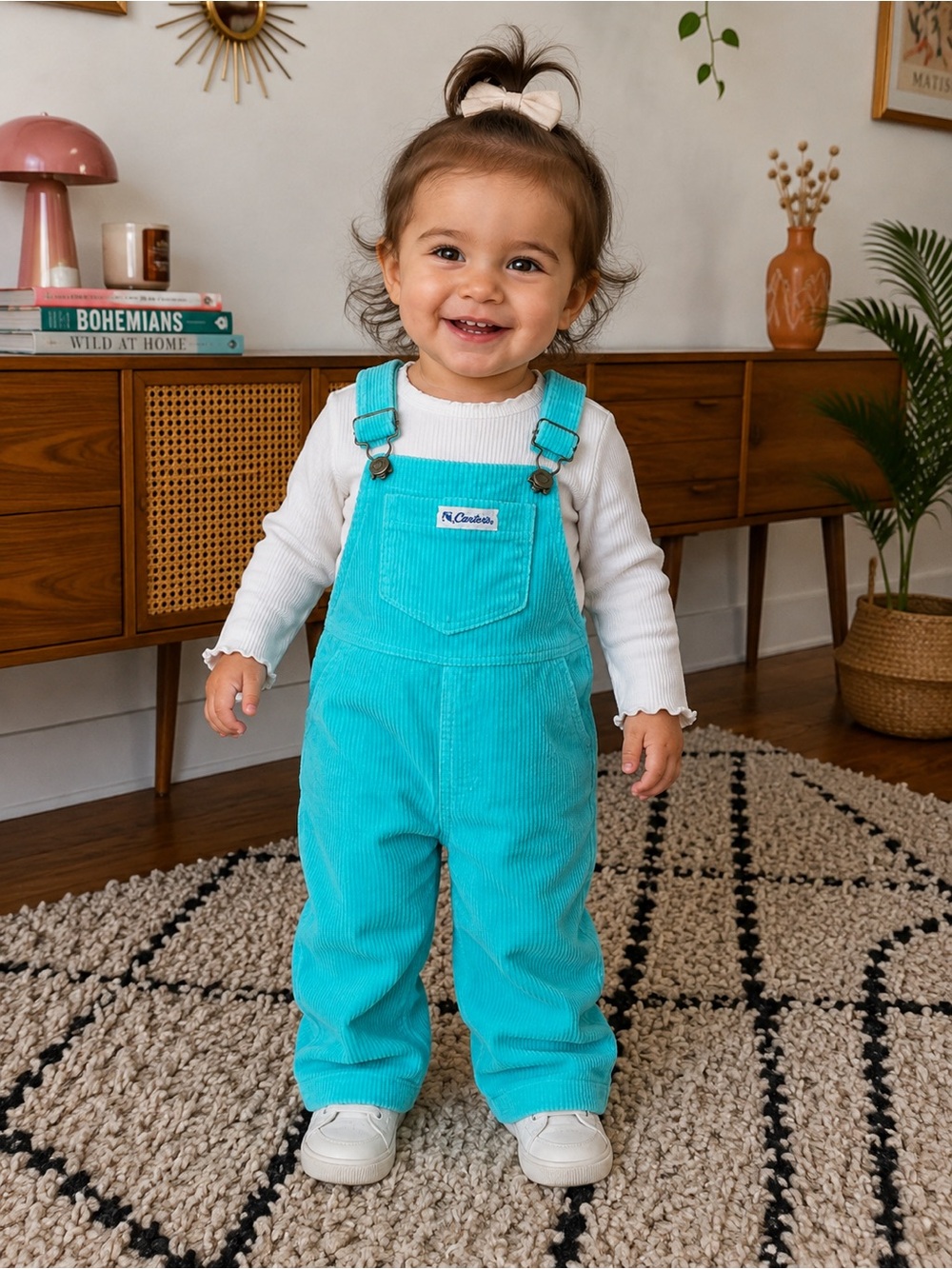 Vintage Carters made in USA corduroy overalls teal blue baby girl size 18M